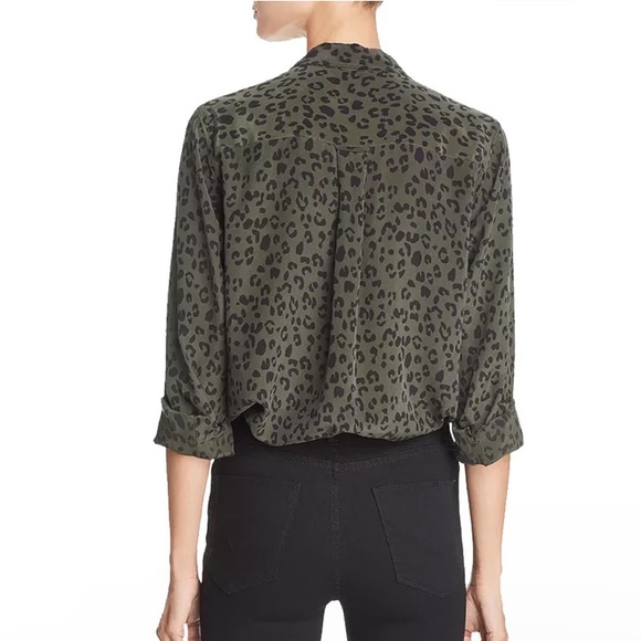 Rails 100% Silk Buttoned Down Shirt Kate Blouse In Olive Cheetah Print Size M - Picture 3 of 16